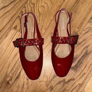 Soda Women's Red Buckle Slingback Heels